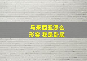 马来西亚怎么形容 我是卧底